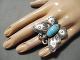 Big Butterfly!! Navajo Native American Sterling Silver Turquoise Ring-Nativo Arts