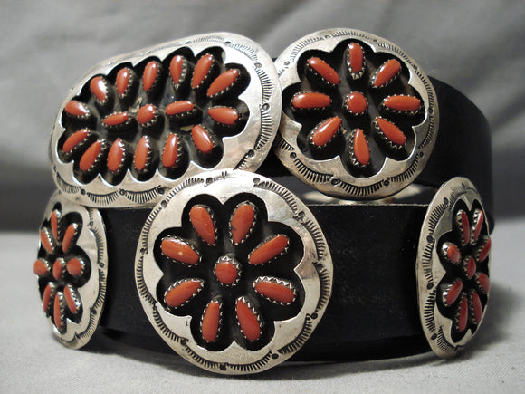 Amazing Vintage Native American Navajo Coral Sterling Silver Concho Belt Old-Nativo Arts