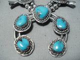 Bisbee Turquoise Vintage Native American Navajo Sterling Silver Squash Blossom Necklace Old-Nativo Arts