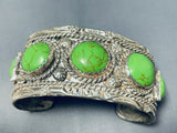 Signed Vintage Native American Navajo Gaspeite Sterling Silver Bracelet-Nativo Arts