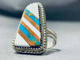 Exquisite Vintage Native American Navajo Turquoise White Buffalo Sterling Silver Ring-Nativo Arts