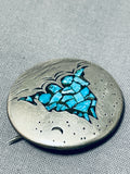 Important Shiprock Vintage Native American Navajo Turquoise Inlay Sterling Silver Shiprock Pin-Nativo Arts