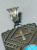 Important Tom Jackson Native American Navajo Turquoise Sterling Silver Geomtric Pendant-Nativo Arts