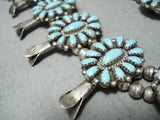Signed Vintage Native American Navajo Turquoise Sterling Silver Squash Blossom Necklace Old-Nativo Arts