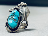 Marvelous Vintage Native American Navajo Sleeping Beauty Turquoise Sterling Silver Leaf Ring-Nativo Arts