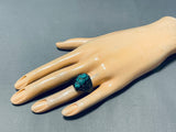 Very Dark Patina Vintage Native American Navajo Turquoise Sterling Silver Ring Old-Nativo Arts