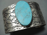 Native American Huge Oval Turquoise Wide Hand Stamped Sterling Silver Geometric Bracelet Cuff-Nativo Arts