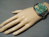 Huge Rare Squared Royston Turquoise Vintage Native American Navajo Sterling Silver Bracelet-Nativo Arts
