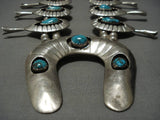 305 Gram Vintage Native American Navajo Turquoise Sterling Silver Squash Blossom Necklace Old-Nativo Arts
