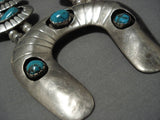 305 Gram Vintage Native American Navajo Turquoise Sterling Silver Squash Blossom Necklace Old-Nativo Arts