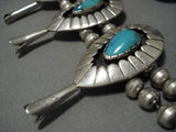305 Gram Vintage Native American Navajo Turquoise Sterling Silver Squash Blossom Necklace Old-Nativo Arts