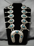 305 Gram Vintage Native American Navajo Turquoise Sterling Silver Squash Blossom Necklace Old-Nativo Arts