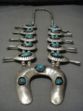 305 Gram Vintage Native American Navajo Turquoise Sterling Silver Squash Blossom Necklace Old-Nativo Arts