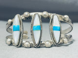 Noteworthy Vintage Native American Navajo Turquoise Mother Of Pearl Sterling Silver Bracelet-Nativo Arts