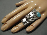 One Of Most Intricate Native American Navajo Turquoise Sterling Silver Ring-Nativo Arts