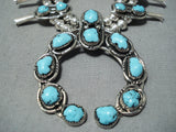 Women's Signed Vintage Native American Navajo Turquoise Sterling Silver Squash Blossom Necklace-Nativo Arts