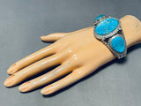 Opulent Vintage Native American Navajo 3 Kingman Turquoise Sterling Silver Huge Bracelet-Nativo Arts