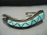Signed Intricate Vintage Native American Zuni Turquoise Sterling Silver Bracelet-Nativo Arts