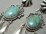 Fabulous Vintage Native American Navajo Hand Repoussed Sterling Silver Turquoise Earrings-Nativo Arts