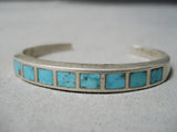 Intricate!! Vintage Zuni Native American Navajo Turquoise Inlay Sterling Silver Bracelet Old-Nativo Arts