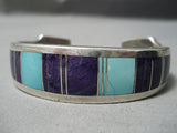 Important Vintage Native American Navajo Ray Tracey Turquoise Sugulite Sterling Silver Bracelet-Nativo Arts