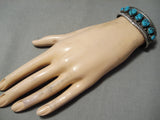 Intense Wave Vintage Native American Navajo Graduating Turquoise Sterling Silver Bracelet Old-Nativo Arts