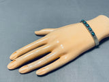 Marvelous Vintage Native American Laguna Blue Gem Turquoise Sterling Silver Bracelet Signed-Nativo Arts