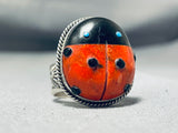 Adorable Native American Navajo Spiny Oyster Sterling Silver Ladybug Ring-Nativo Arts