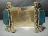 307 Grams!! Vintage Native American Jewelry Navajo Real Gold Sterling Silver Turquoise Bracelet Old-Nativo Arts