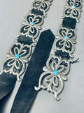 One Of A Kind Native American Navajo 10 Kingman Turquoise Sterling Silver Concho Belt-Nativo Arts