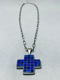Native American One Of The Most Unique Cross Lapis Sterling Silver Necklace Old-Nativo Arts