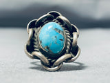 Exceptional Vintage Native American Navajo Blue Diamond Turquoise Sterling Silver Ring-Nativo Arts