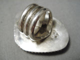 Marvelous Vintage Huge Native American Navajo Sterling Silver Basalt Turquoise Ring-Nativo Arts