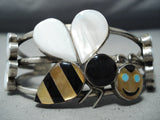 Native American One Of The Most Detailed Vintage Zuni Bee Sterling Silver Turquoise Bracelet-Nativo Arts