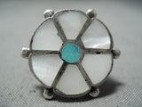Beautiful Vintage Zuni Mother Of Pearl Sterling Silver Ring Native American Old-Nativo Arts