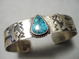 Rare Dancing Animal Vintage Native American Navajo Rare Turquoise Sterling Silver Bracelet Old-Nativo Arts