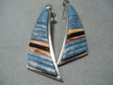 Important Vintage Native American Navajo Chalres Loloma Student Lapis Sterling Silver Earrings-Nativo Arts