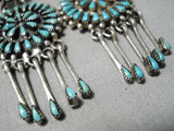 Beautiful Vintage Native American Navajo Zuni Turquoise Sterling Silver Chandelier Earrings-Nativo Arts
