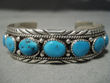 Superior Vintage Native American Navajo Blue Turquoise Sterling Silver Bracelet-Nativo Arts