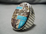 Magnificent Native American Navajo Turquoise Inlay Wildhorse Sterling Silver Native Ring-Nativo Arts