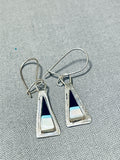 Attractive Vintage Native American Navajo Jet Turquoise Mother Of Pearl Sterling Silver Earrings-Nativo Arts