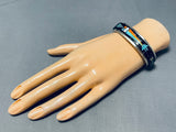Thicker Native American Navajo Turquoise Long Kachina Sterling Silver Bracelet-Nativo Arts