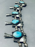 Carico Lake Turquoise Vintage Native American Navajo Sterling Silver Squash Blossom Necklace-Nativo Arts