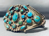 Late 1800's Early 1900's Vintage Native American Navajo Turquoise Coin Sterling Silver Bracelet-Nativo Arts
