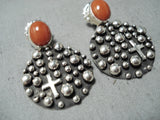 Outstanding Navajo Coral Sterling Silver Earrings Native American-Nativo Arts