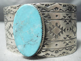Native American Huge Oval Turquoise Wide Hand Stamped Sterling Silver Geometric Bracelet Cuff-Nativo Arts