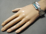 Stunning Detailed Hand Carved Feather Native American Navajo Turquoise Sterling Silver Bracelet-Nativo Arts
