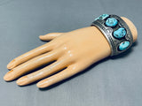 Huge Vintage Native American Navajo Signed Sterling Silver Turquoise Bracelet-Nativo Arts