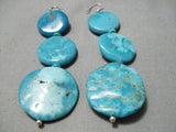 Rare 3 Tier Vintage Native American Navajo Carico Lake Turquoise Sterling Silver Earrings-Nativo Arts