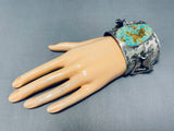 Lizard Huge Mens Native American Turquoise Sterling Silver Bracelet-Nativo Arts